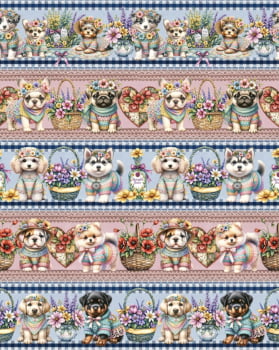 Tricoline estampa digital barrado cachorros fashion - Dica para toalhas de banho