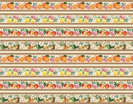 Tricoline estampa digital barrado frutas variadas  - CORTES 0,55m x 1,50m