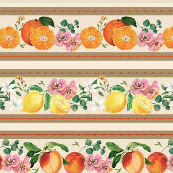 Tricoline estampa digital barrado frutas variadas  - CORTES 0,55m x 1,50m