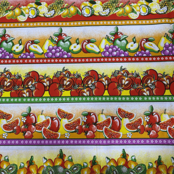 Tricoline estampado barrado caju e uvas - CORTES 0,55m x 1,50m  