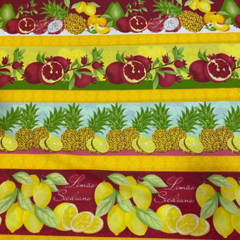 Tricoline estampado barrado frutas  - CORTES 0,55m x 1,50m