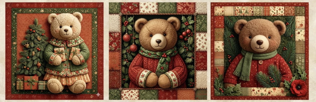 Tricoline estampa digital painel ursos de natal 