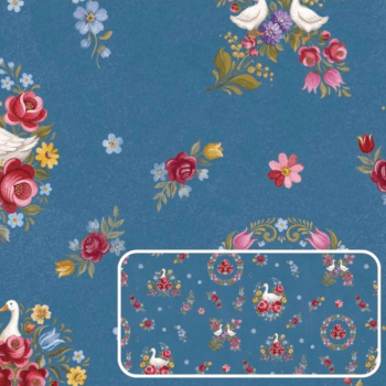 Tricoline estampa digital gansos e flores delicadas 