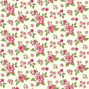 Tricoline estampado flor fundo creme