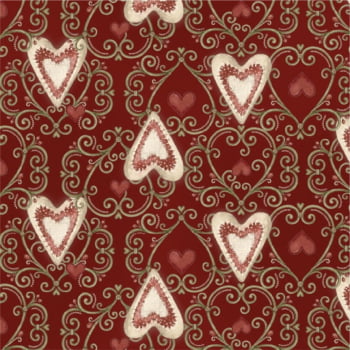 Tricoline estampa digital coração fundo vermelho 