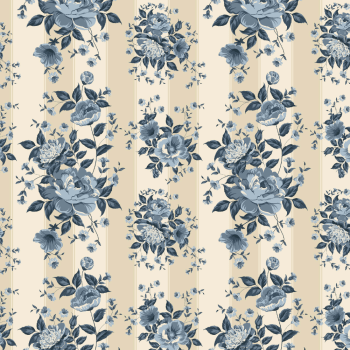 Tricoline estampado country floral azul e bege