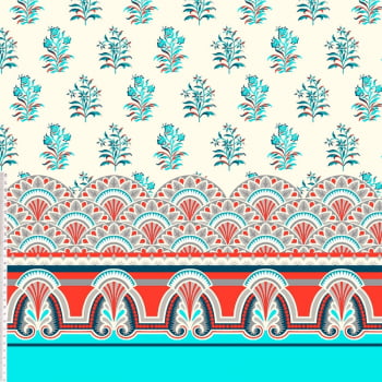 Tricoline estampado jardim do palácio azul com vermelho 