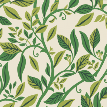 Tricoline estampado folhagens fundo claro 