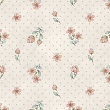 Tricoline estampa digital floral fofo bege