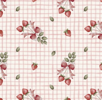 Tricoline estampa digital ramalhete moranguinhos rosa