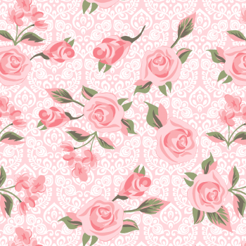 Tricoline estampado arabescos e rosas rosa