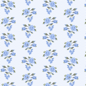 Tricoline estampado tela com rosas azul