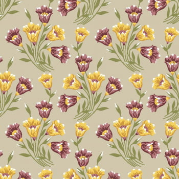 Tricoline estampado bouquets de lírios creme