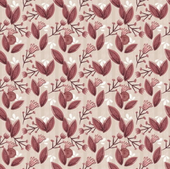 Tricoline estampa digital folhinhas merlot vinho e bege