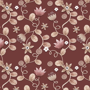 Tricoline estampa digital ramos merlot fundo vinho 