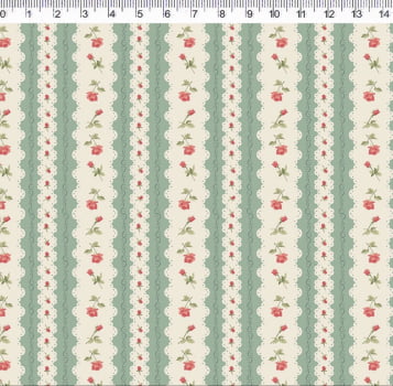 Tricoline estampa digital four seasons - listrado verde com rosas