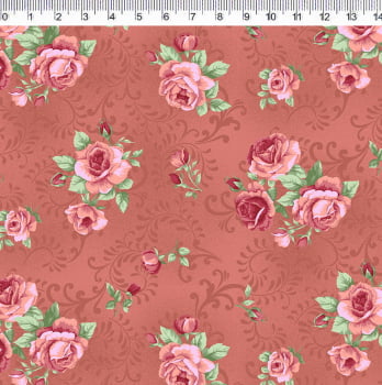 Tricoline estampa digital four seasons - rosas com arabesco fundo rose