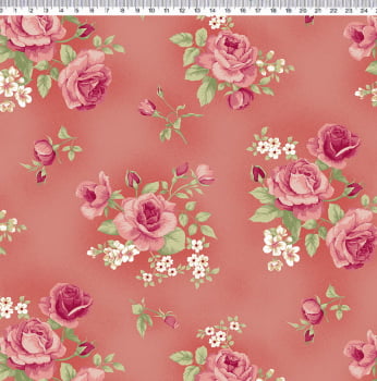 Tricoline estampa digital four seasons - rosas com fundo rose