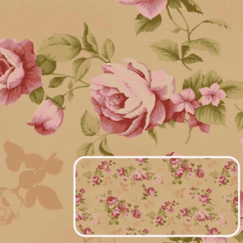 Tricoline estampa digital La vie en rose rosas com textura bege