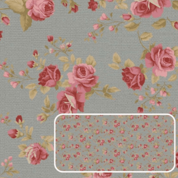 Tricoline estampa digital La vie en rose rosas médias cinza