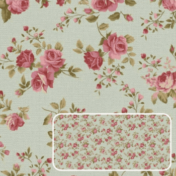 Tricoline estampa digital La vie en rose rosas médias verde claro