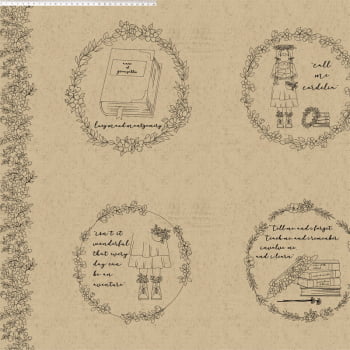 Tricoline estampado painel bege escuro Anne 