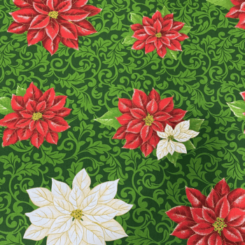 Tricoline estampado flores natalinas com arabesco 
