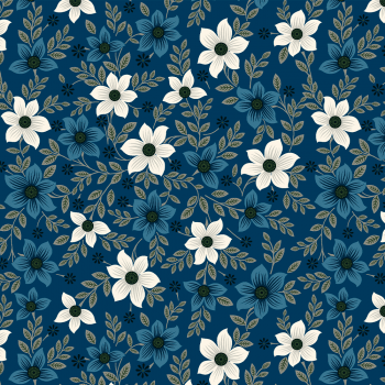 Tricoline estampado floral médio fundo azul 