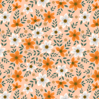 Tricoline estampado floral médio fundo laranja 