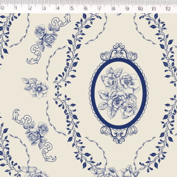 Tricoline estampado camafeu azul 