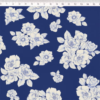Tricoline estampado floral azul