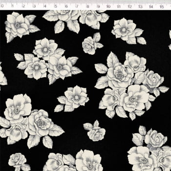 Tricoline estampado floral preto