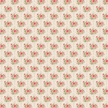 Tricoline estampado rosinhas na moldura damask creme