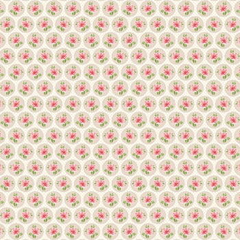 Tricoline estampado rosinhas no círculo creme