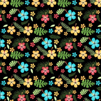 Tricoline estampado floral colorido fundo escuro