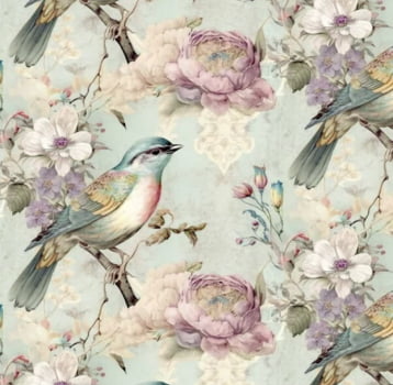 Sarja hidrorrepelente pássaros e rosas fundo azul
