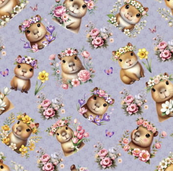 Tricoline estampa digital capivara floral 