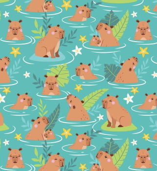 Tricoline estampa digital capivara fundo verde