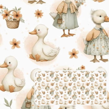 Tricoline estampa digital patos cute orange 