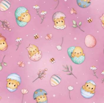 Tricoline estampa digital pintinhos fundo rosa