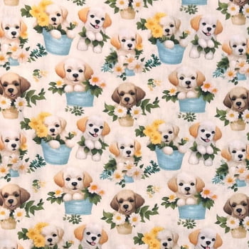 Tricoline estampa digital puppies garden