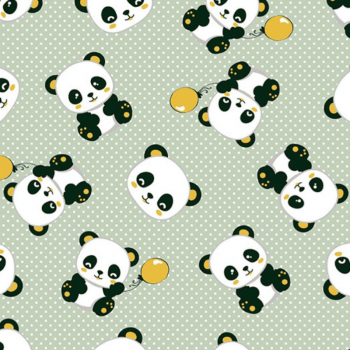 Tricoline estampado panda fundo verde claro 