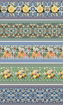 Tricoline estampa digital barrado azulejo português - CORTES 0,55m x 1,50m
