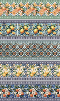 Tricoline estampa digital barrado azulejo português - CORTES 0,55m x 1,50m