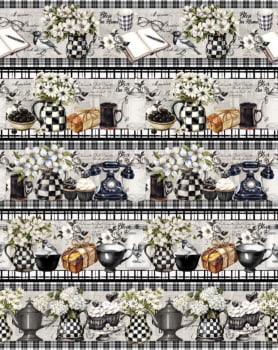 Tricoline estampa digital barrado black and white - CORTES 0,55m x 1,50m 