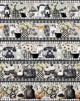 Tricoline estampa digital barrado black and white - CORTES 0,55m x 1,50m 