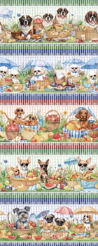 Tricoline estampa digital barrado cachorrinhos estilosos - CORTES 0,55m x 1,50m