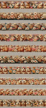 Tricoline estampa digital barrado capivara floral  - CORTES 0,55m x 1,50m