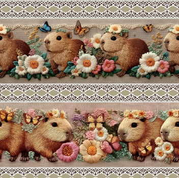 Tricoline estampa digital barrado capivara floral  - CORTES 0,55m x 1,50m