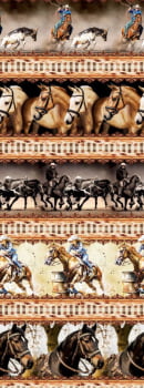 Tricoline estampa digital barrado cavalos - CORTES 0,55m x 1,50m Tricoline estampa digital barrado cavalos - CORTES 0,55m x 1,50m